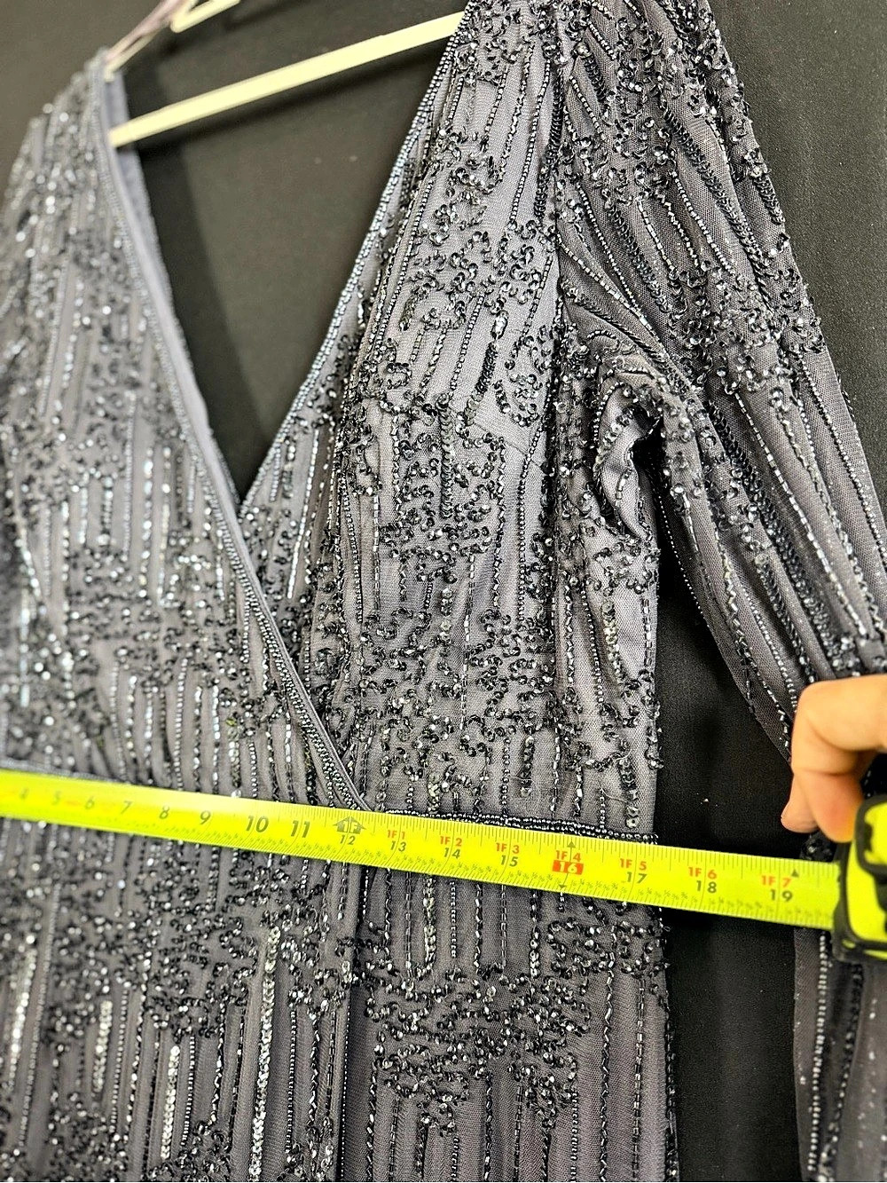 Adrianna Papell Platinum Gown Style House Of Wu 16 Beaded Maxi Black Black Tie - Picture 14 of 16